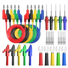 Cleqee 30PCS Banana Multimeter Test Leads Kit Stackable 4mm Banana Plug Test Cable with Insulated Alligator Crocodile Clips, Spade Plugs, Back Probe