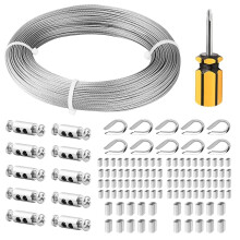 100M Garden Wire for Climbing Plants, 1.5mm Stainless Steel Cable with Wire Rope Clips & Thimbles for Garden Fence, Vine Eyes for Climbing Plants, Pi