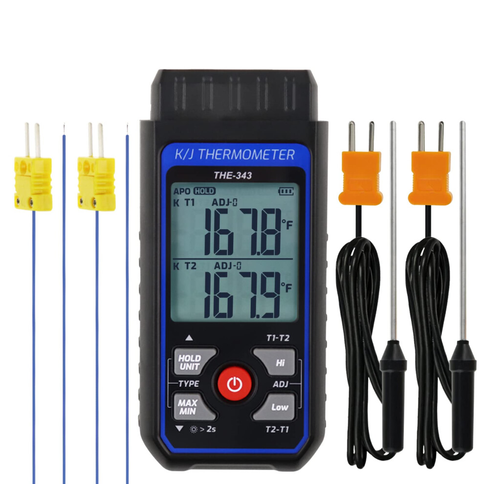 Digital K Type Thermocouple Thermometer With 4 Thermocouples, Dual Channel Temperature Meter -328~2500 Range Hvac Gauge With Led Backlight & Adj Com 66781080