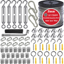 Roxanned 30m/3mm Garden Wire For Climbing Plants PVC Coated 304 Stainless Steel Wire Rope Kit with M5 Turnbuckle Tensioner for Outdoor String Lights