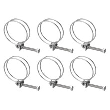 sourcing map 6Pcs Double Wire Clamp, 43-48mm Adjustable Stainless Steel Wire Clips with M6 Bolt for Dust Collection Hose, Pump and Pipe