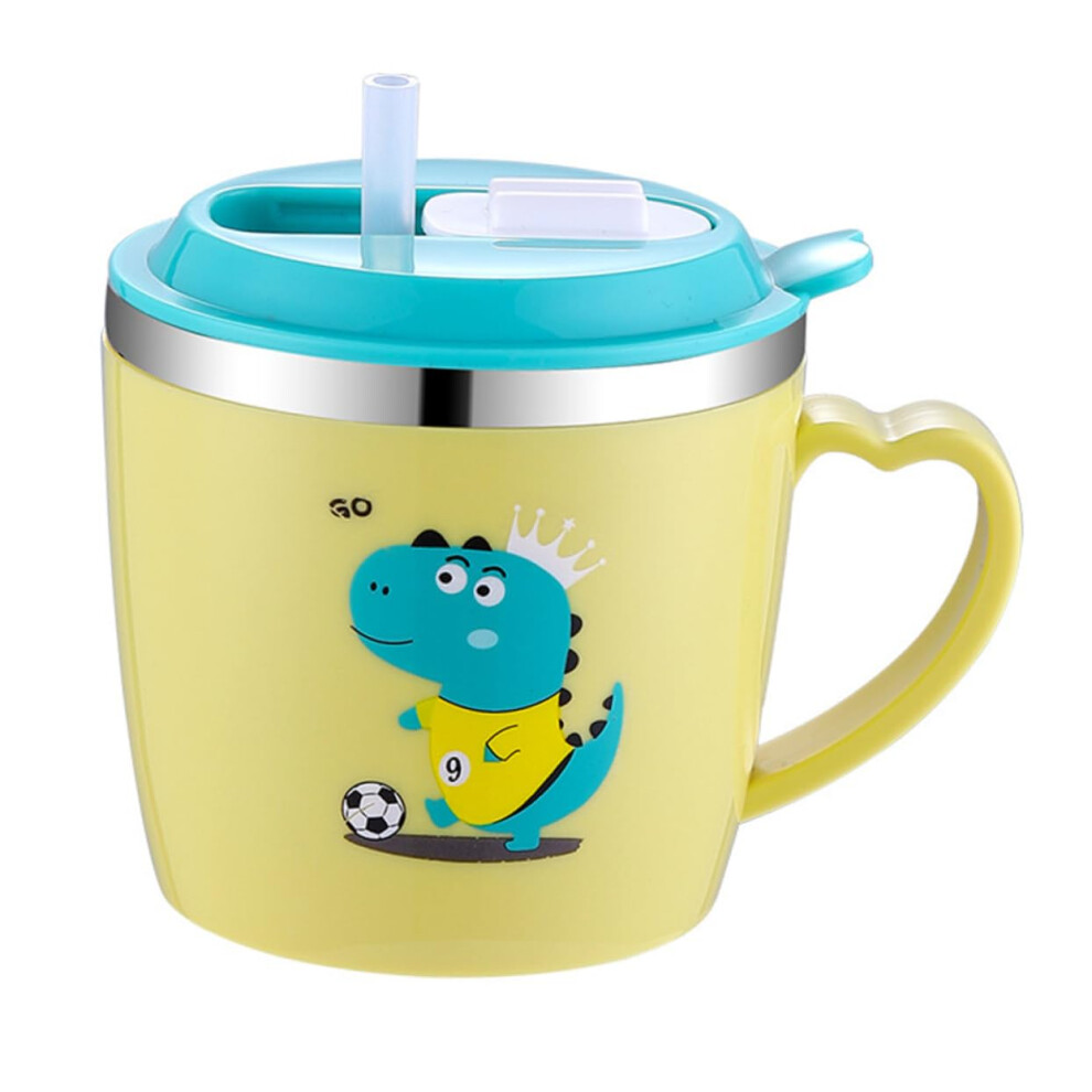 Stainless Steel Toddler Cup with Straw, Double Layer Anti‑Scald, Cartoon Design, Measurement Scale