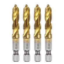 sourcing map 4pcs Combination Drill and Tap Bits Metric M8 x 1.25 Thread 1/4" Hex Shank Titanium Coated Threading Screw Taps 4341 High Speed Steel Ma