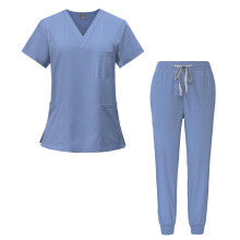 Meichoon Medical Surgical Gown Set Elastic Short-sleeved Top Tight pants Quick-drying for Men and Women DK05 Light Blue Small