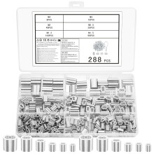 Tenbrachian 288 Wire Rope Crimp Sleeves, Aluminum Crimping Loop Sleeves, Wire Rope Crimping Sleeves, Double Ferrule Wire Clamp Fittings, Cable Crimps