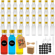 Sinofort 36 Pack Small Bottles with Lids, 50ml/1.7oz Empty Shot Bottles Reusable, with Screw Caps, Funnels, Tag, Ropes, Pen and Brush for Weddings Pa
