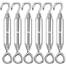 ANOMM 6PCS M4 Turnbuckle Wire Tensioner, 304 Stainless Steel Adjustable Turnbuckle Hook, Eye Rope Cable Tension, Heavy Duty Sun Shade Sail Fixing for