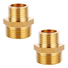QZKJQDD 2 Pcs 3/4" Male to 1/2" Male BSP, Thread Brass Hex Nipple Connector, Hex Nipple Pipe Fittings, Thread Brass Reducer, Thread Connector for Pip