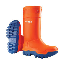 DUNLOP Purofort Thermo+ - Unisex Full Safety Waterproof Work Boots, Orange/Blue, Antistatic and Slip-Resistant Wellies with Steel Toecap for Outdoor,