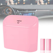 Car Trash Can with Lid, Waterproof Hanging Garbage Bin for Car Door or Seat, Pink with 2 Rolls Bags