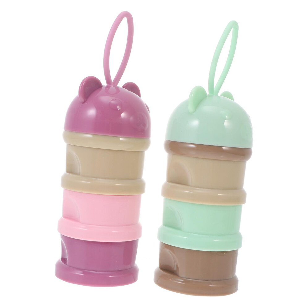 Baby Formula Dispenser 2 Compartment Stackable Airtight Milk Powder Container For Travel Feeding Grey/Purple