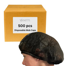 VANITY UK Mob Caps Black (500) Disposable Elasticated Hair Net for Spray Tans Hair Covering Catering Kitchen Beauty Salon Supplies One Size Fits All