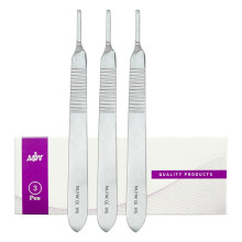 MJW Scalpel Handle No.3 - Set of 3 Pcs Stainless Steel Crafting Handle No.3 Ideal for Wood Art, Card Making, Grafting, Sculpting and Dermaplaning