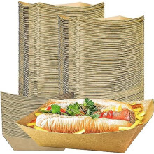 Efforias 100 X Large Kraft Paper Food Trays | Brown Cardboard Serving Plates Recycled Takeaway Boxes | Disposable Containers Holder Baskets for Chips