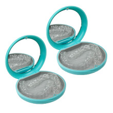 Maoerdental 2 Pack Aligner Case with Mirror,Convenient Retainer Case for Invisalign Aligners, Night Guards, and Mouth Guards (2PCS Cyan Outside Gray