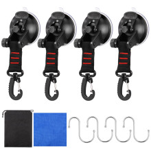 4Pcs Heavy Duty Suction Cups, Suction Cup with 360 Rotatable D-ring Strap Hook, Vacuum Window Suckers Incl Wiper S-hook, Awning Suction Cups, Versat