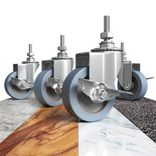 Houseables Caster Wheels, Casters, Set of 4, 75mm, Heavy Duty, Threaded Industrial Castors, Locking Metal Swivel Wheel, Top Plate, For Furniture, Dol