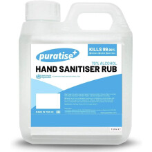 Hand Sanitiser PURATISE 1L Hand Sanitiser Alcohol Liquid RUB - 70% Hand Sanitizer Kills 99.99% of Germs & Bacteria - x1 MADE IN THE UK