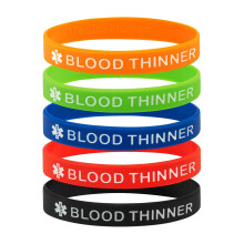 Medical ID Me - BLOOD THINNER Silicone Medical Awareness Wristbands Bleeding Risk Warfarin (PACK OF 5) (Medium 18cm)