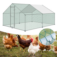 SAILUN Chicken Run Coop Outdoor with Lock 3 x 4 x 2 m Chicken Cage & House Heavy Duty Galvanised Steel Frame Coated PE Shade Roof Suitable for Hens D