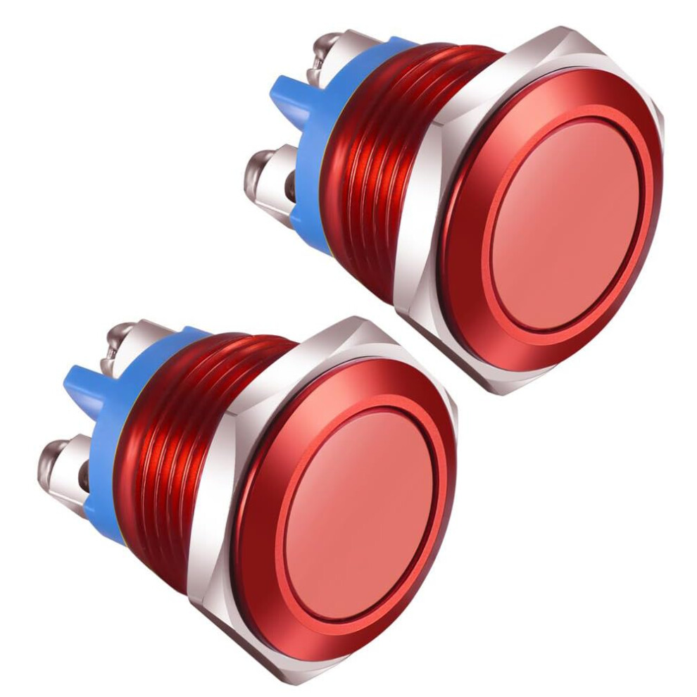 Gebildet 2Pcs 16Mm Momentary Push Button Switch Ip65 Waterproof Aluminium Alloy Shell 3A/12V 24V 36 Dc 110V 250Vac 1No Spst Screw Terminal ( Shell Red 13967307