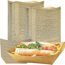 AMD Nexus 100 X Large Kraft Paper Food Trays | Brown Cardboard Serving Plates Recycled Takeaway Boxes | Kraft Containers Holder Baskets for Chips Bur