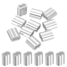 sourcing map 3/32" 2.5mm Aluminum Crimping Loop Sleeve Double Ferrule for Wire Rope Cable Line End, Silver 10pcs