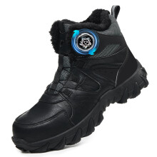 COOU Winter Safety Boots Mens Womens Warm Fur Lined Work Boots Non Slip Lightweight Steel Toe Cap Boots Comfortable with Swivel Buckle Shoelaces Blac