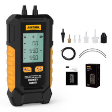 AUTOOL Manometer Gas Pressure Tester, Mini Digital Manometer HVAC, 6 Units Differential Dual Port Pressure Gauge -101 to 200Kpa, Data Zeroing with Ba