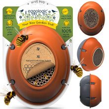 eggologic Hive Pod Bee Hotel, Modern Insect House for Gardens – Solitary Bee House with Natural Nesting Tubes, Wall-Mounted Bug Box for Pollinators,