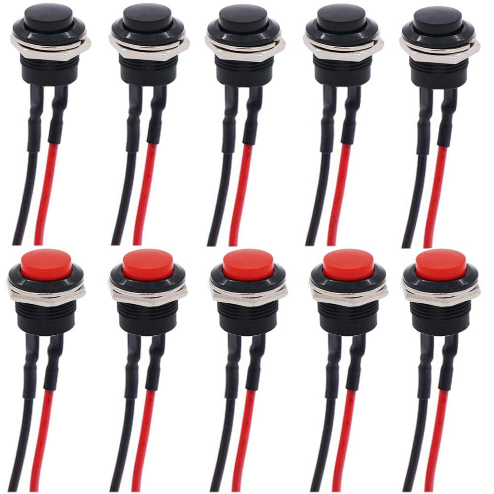 Runcci-Yun 16Mm Push Button Switch On/Off Momentary Button Power Switch,Round Push Button Switch,Push Button Switch 12V (10Pcs)Ï¼ With Pre-Wired 93921183