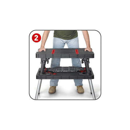Keter KETER 249137 Folding Workbench Portable Painted Tool Table with Integrated Handle 53 x 83 x 75.5 cm, Red-black 2