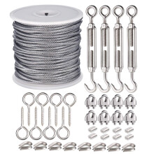 JIZZU 37PCS Garden Wire for Climbing Plants, 30M 304 Stainless Steel Wires with Vine Eyes, 2mm Garden Wire Heavy Duty with Turnbuckle Wires Tensioner