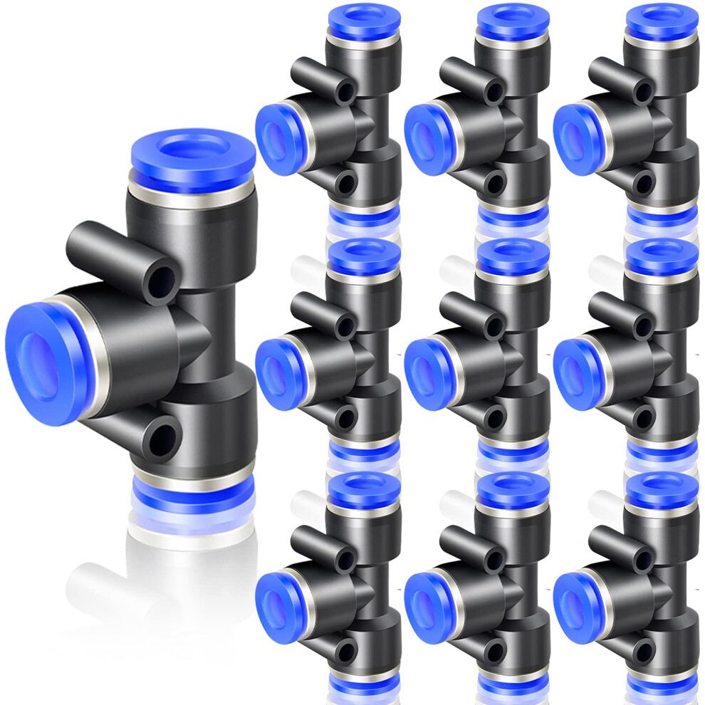 Ergaoboy 10 Pcs 6Mm Tube Od 3 Way Tee Push To Connect Fittings, Blue Pneumatic Push Lock (Pe6) 65209264