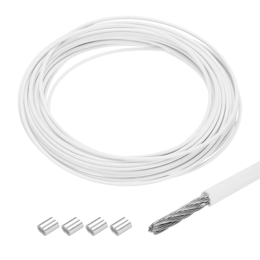 Sourcing Map 33Ft(10M) Wire Rope 304 Stainless Steel Cable 5/64"(2Mm) Vinyl Coated With 4Pcs Aluminum Sleeves For Hanging, Clotheslines, Lifting Whit 40378237