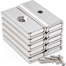 10 Pack Neodymium Magnets Strong, 30x13.5x5 mm Small Rectangular Rare Earth Magnets with Hole and Screws, Countersunk Industrial Pot Magnet Strips