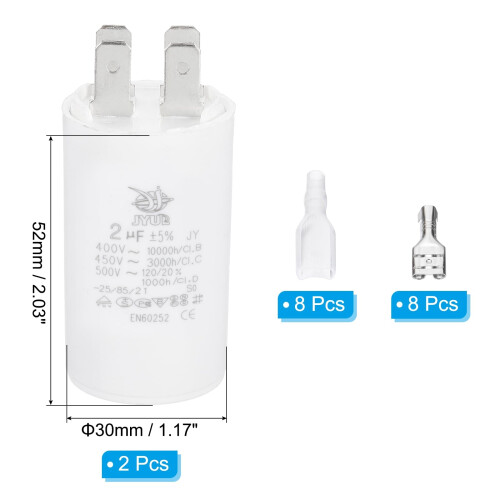 PATIKIL CBB60 2uF Run Capacitor,2 Pcs AC450V 4 Pin Double Insert with Sheath Spring, White 1