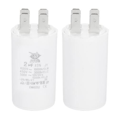 PATIKIL CBB60 2uF Run Capacitor,2 Pcs AC450V 4 Pin Double Insert with Sheath Spring, White 2