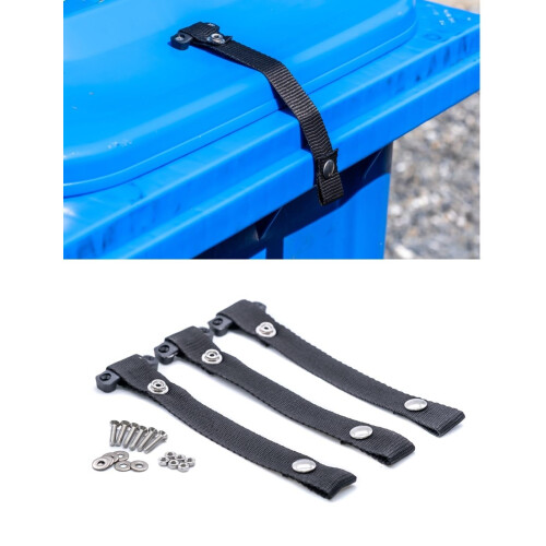3pcs Wheelie bin lid lock strap with webbing bridge for strong winds easy fitting - No rust - No dangerous hooks - WONT snap 1