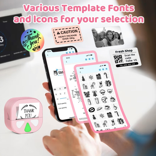 NADAIIN Sticker Printer - Portable Bluetooth Thermal Sticker Maker for iPhone and Android, Wireless Mini Label Printer Machine with 3 Rolls Paper for 2