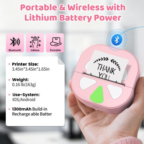 NADAIIN Sticker Printer - Portable Bluetooth Thermal Sticker Maker for iPhone and Android, Wireless Mini Label Printer Machine with 3 Rolls Paper for 1