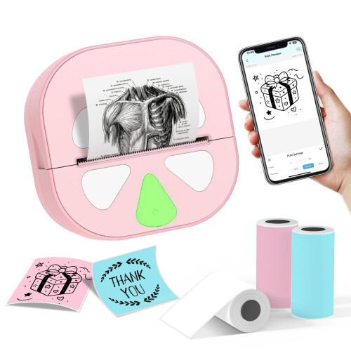NADAIIN Sticker Printer - Portable Bluetooth Thermal Sticker Maker for iPhone and Android, Wireless Mini Label Printer Machine with 3 Rolls Paper for