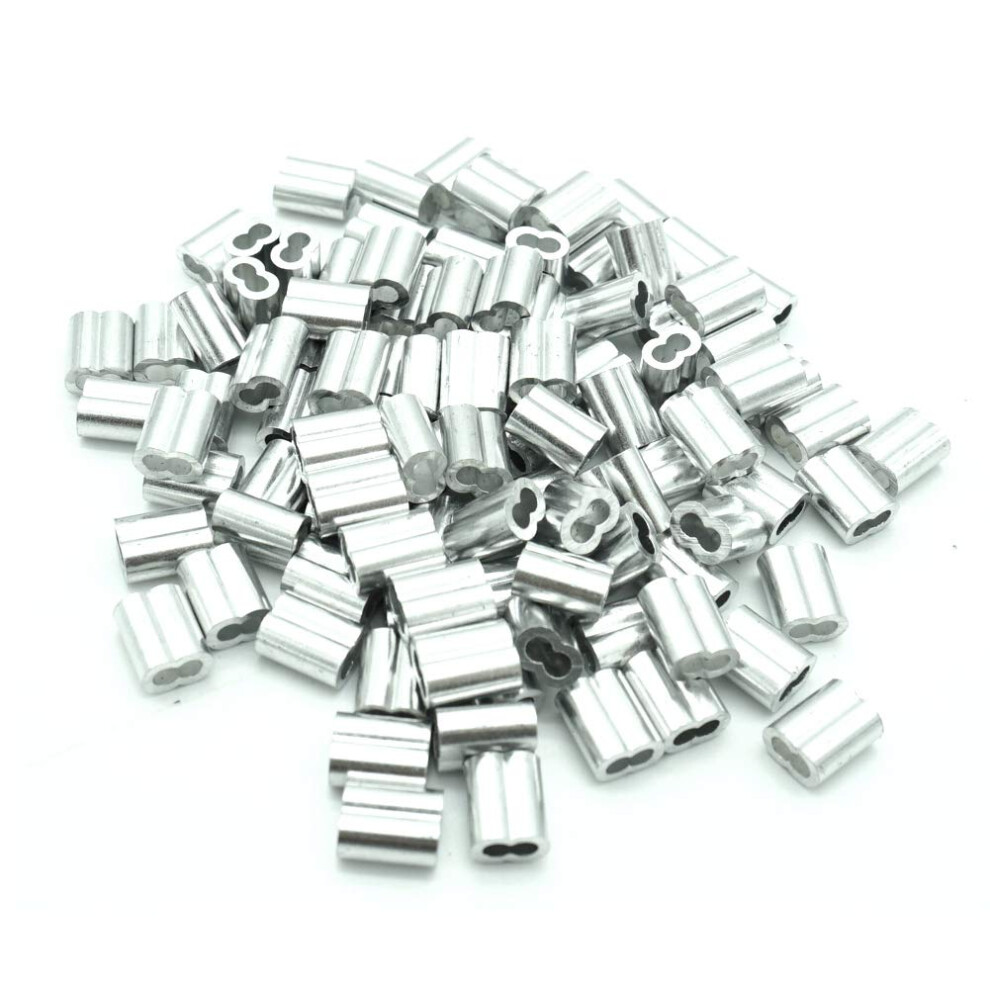 100Pcs 1.5Mm Aluminum Double Ferrules Sleeves Crimping Loop Sleeve For Wire Cable Rope Hanging 31790574