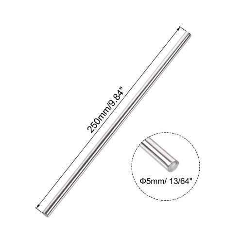 sourcing map 5mm x 250mm 304 Stainless Steel Solid Round Rod for DIY Craft - 2pcs 1