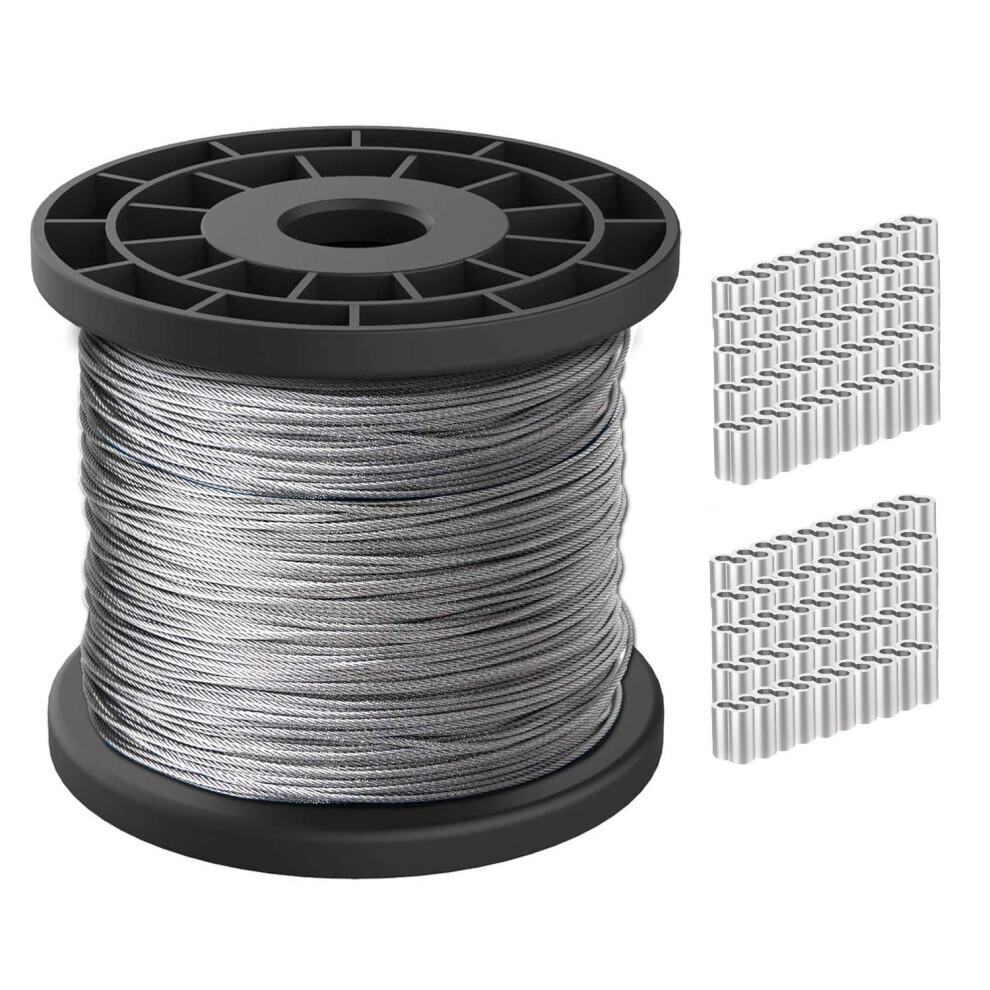1/16 Wire Rope,304 Stainless Steel Wire Cable,50M/164Ft Length Aircraft Cable,7X7 Strand Core,368Lbs/167Kg Breaking Strength With 100 Pcs Aluminum Cr 69368677