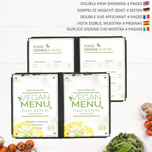 Belle Vous 5 Pack Double Fold A5 Menu Covers - 2 Fold Double View American Style Menu Holders - Black Foldable Clear Menu Covers with Corner Protecto 2