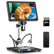 Leipan DM12 Digital Soldering Microscope - HDMI 1500X, 20MP 10.1" LCD Coin Microscope for Adults with 32GB TF Card, HD IPS Screen, 12 LED Lights, Win