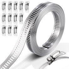 JIZZU Hose Clamp Kit DIY 9.8 Feet Metal Strap + 12 Stronger Fasteners Large Adjustable Clamp Worm, Gear Band Hose Clamps Screw Clamps Duct Pipe Metal