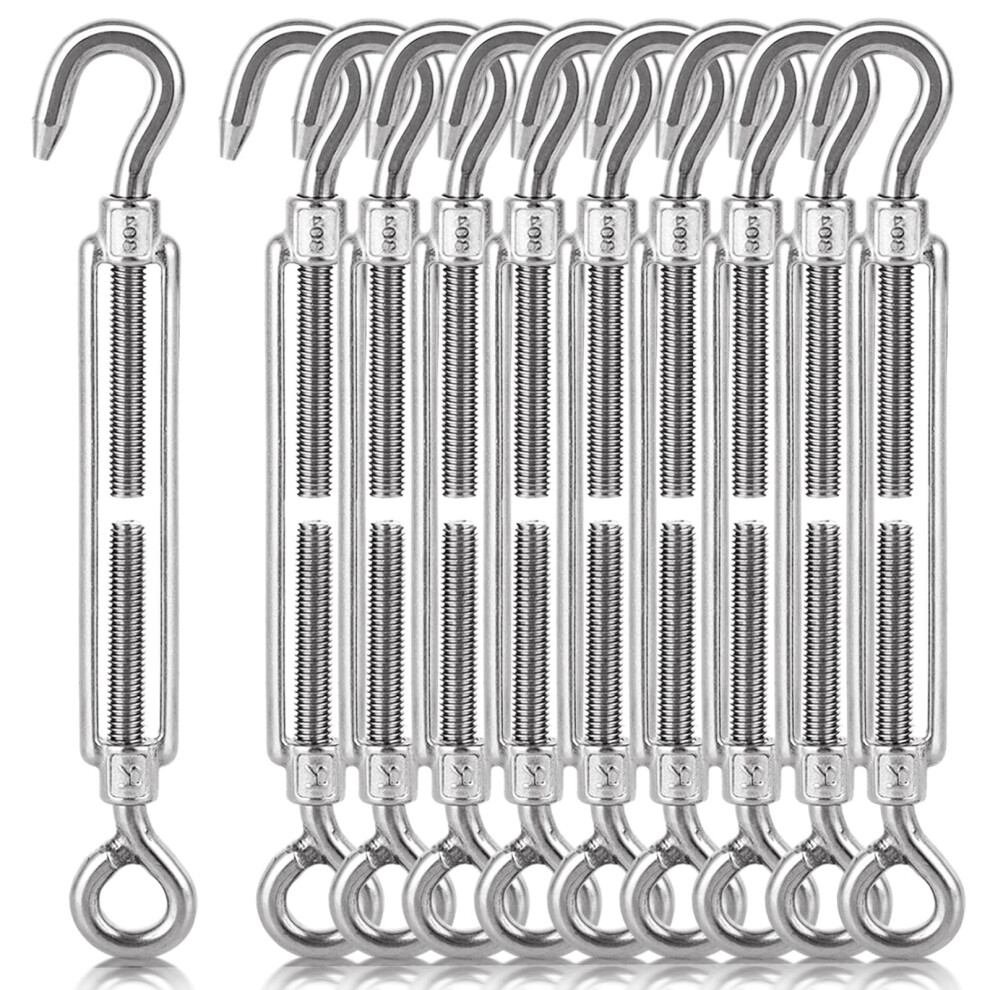 Gbachoose 10 Pcs Turnbuckle Wire Tensioner M8 304 Stainless Steel Hook And Eye Turnbuckle Tensioner Heavy Duty Turnbuckle Wire Rope Cable Tension 73683230