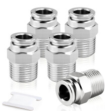 TAILONZ PNEUMATIC 304 Stainless Steel Male Straight 8mm Tube OD x 3/8 BSP Push to Connect Fittings PC8-03 (Pack of 5)